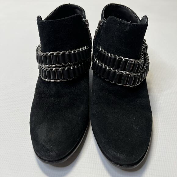 Sam Edelman Posey Suede Leather Ankle Booties Womens 8.5 Metal Chain Black Boots - Picture 3 of 15